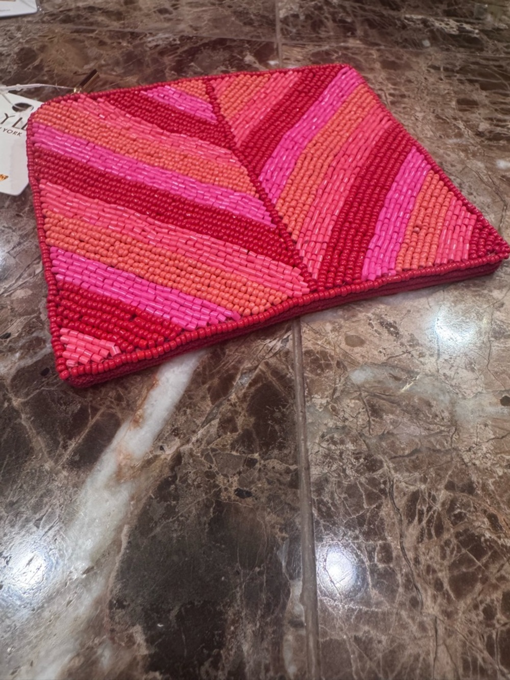 KayLee New York Handmade Seed Bead Coin Purse Pink Red Striped Zip Pouch - Picture 4 of 12